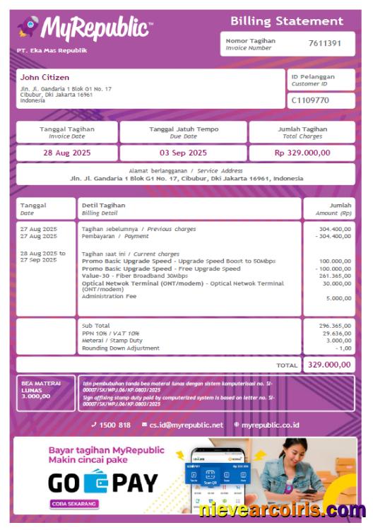 Indonesia My Republic utility bill